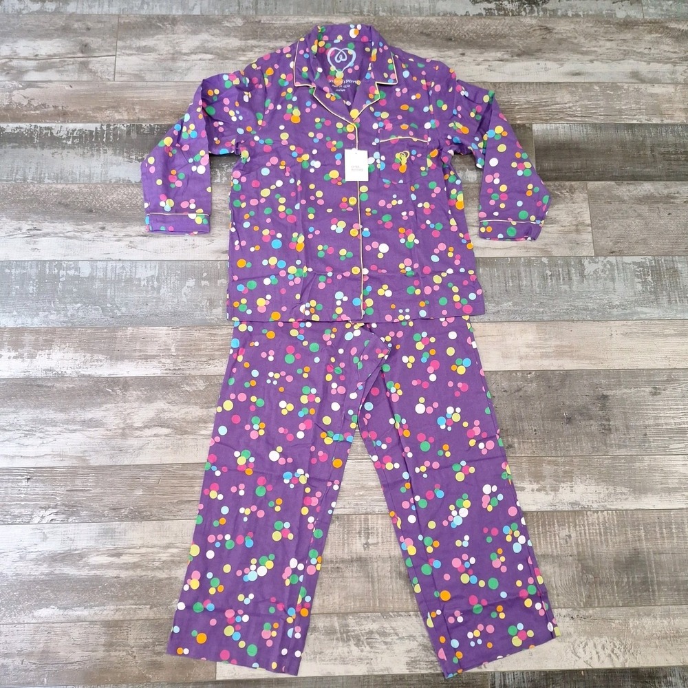 Victoria's Secret Heart Valentine Royal Purple Polka Dot Pajamas Sz M Y2K